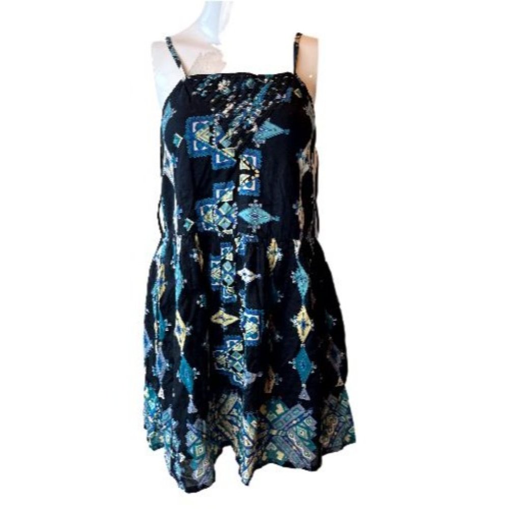 Angle Women Geometric Mini Dress Square Neck Backless Keyhole Black Blue Small
